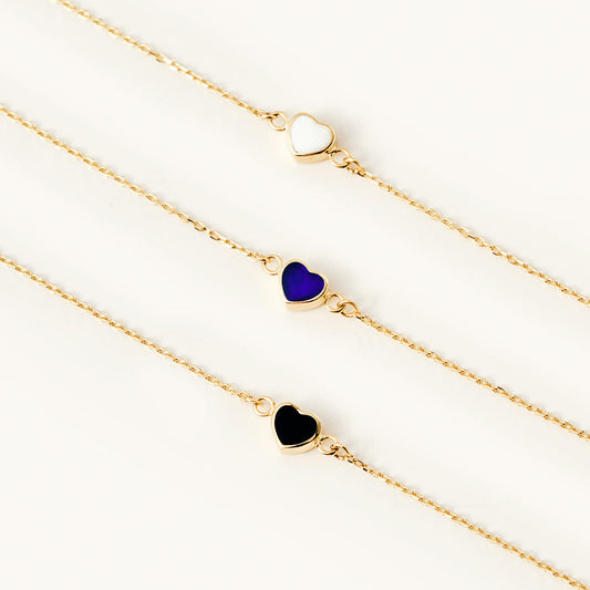 Navy blue heart bracelet made of 585 solid gold