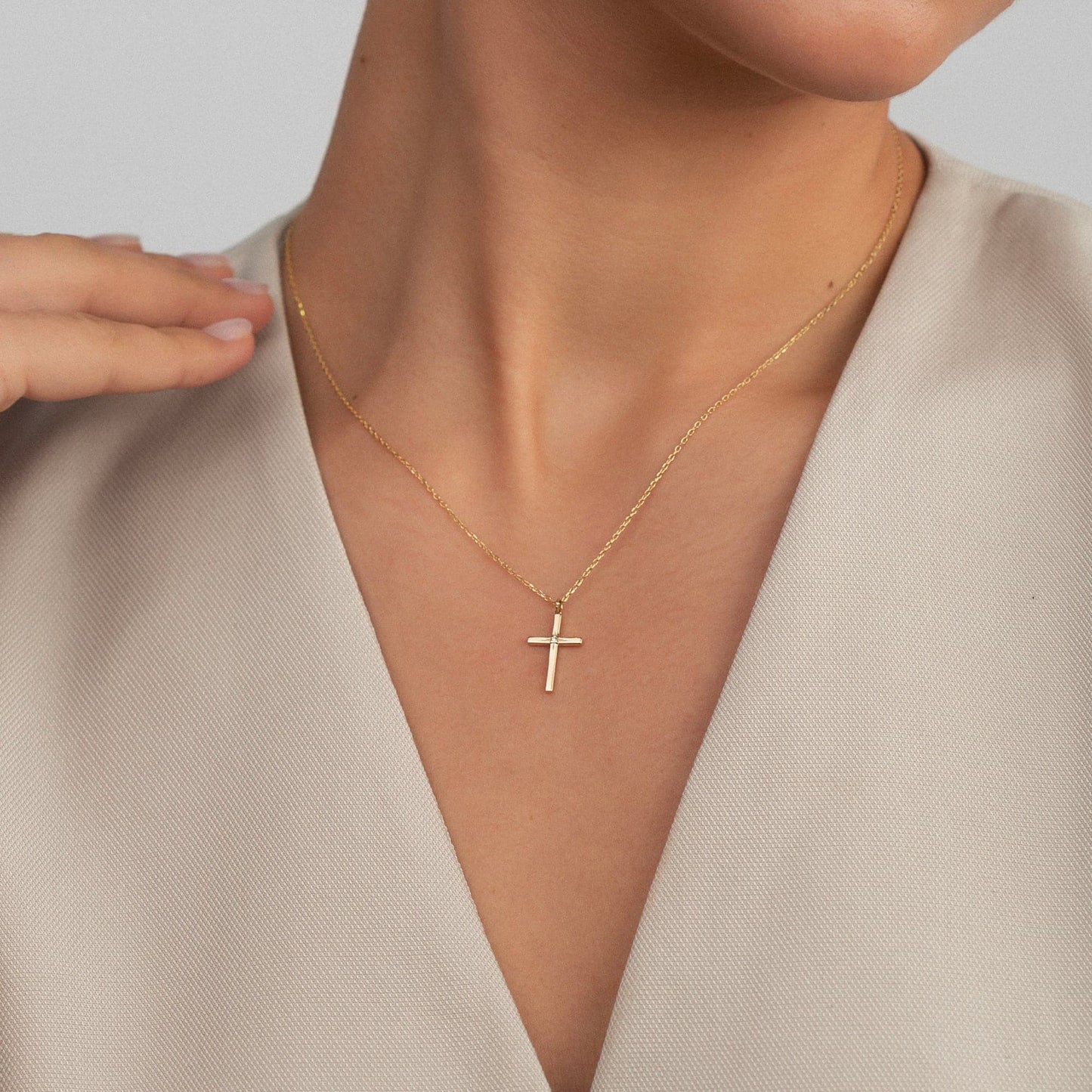 Solitär-Kreuz-Diamant-Halskette