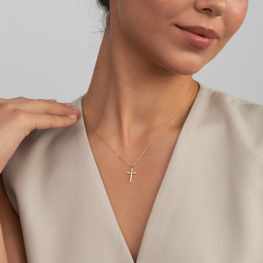 Solitaire cross diamond necklace in 585 white gold