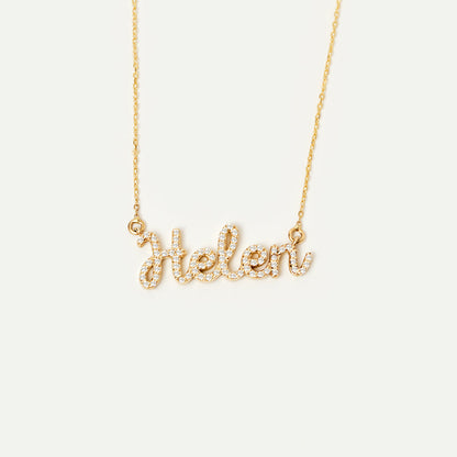Individual Diamond Cursive Name Necklace in 14K Gold