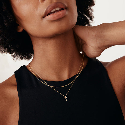 diamond pearl cross necklace made of 585 gold