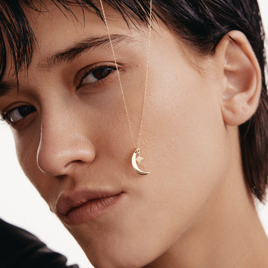 Crescent and Star Necklace in 14K Gold