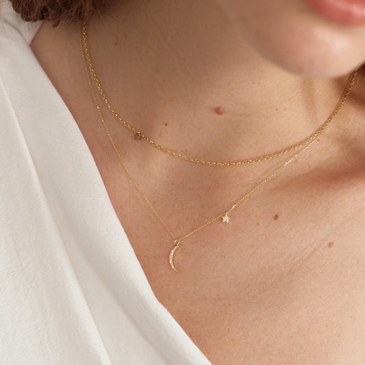 Collier étoile de lune diamant en or massif 585