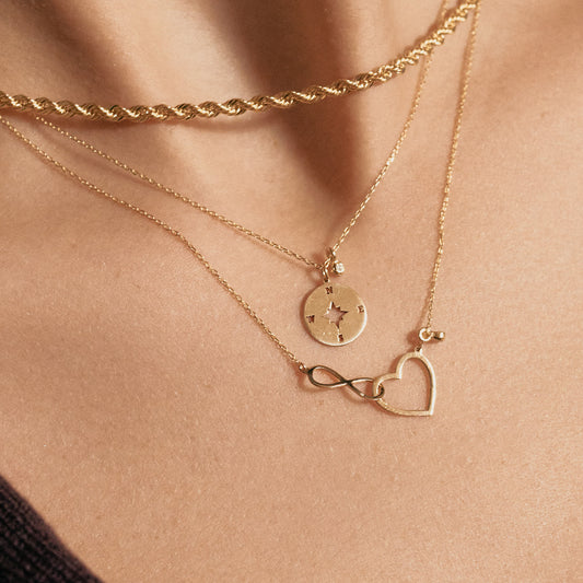 Collier infini petit coeur avec diamant en or massif 585