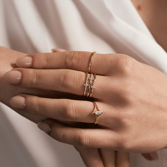 Diamond cross ring in 585 solid gold