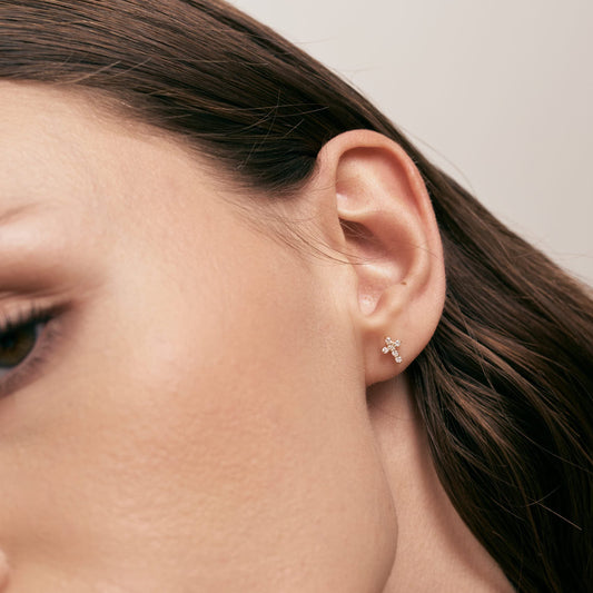 diamond cross earrings in 585 solid gold
