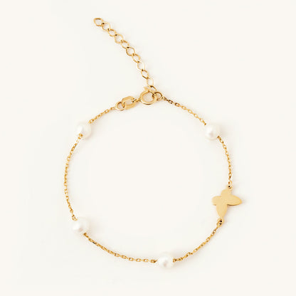 Pearl and butterfly bracelet made of 585 gold