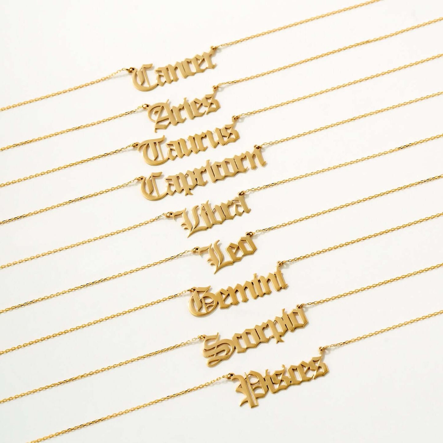 Zodiac Astrology Name Necklace in 585 Solid Gold