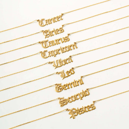 Zodiac Astrology Name Necklace in 585 Solid Gold